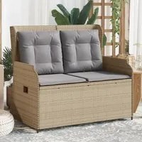 Panca Reclinabile da Giardino con Cuscini Beige in Polyrattan 368958