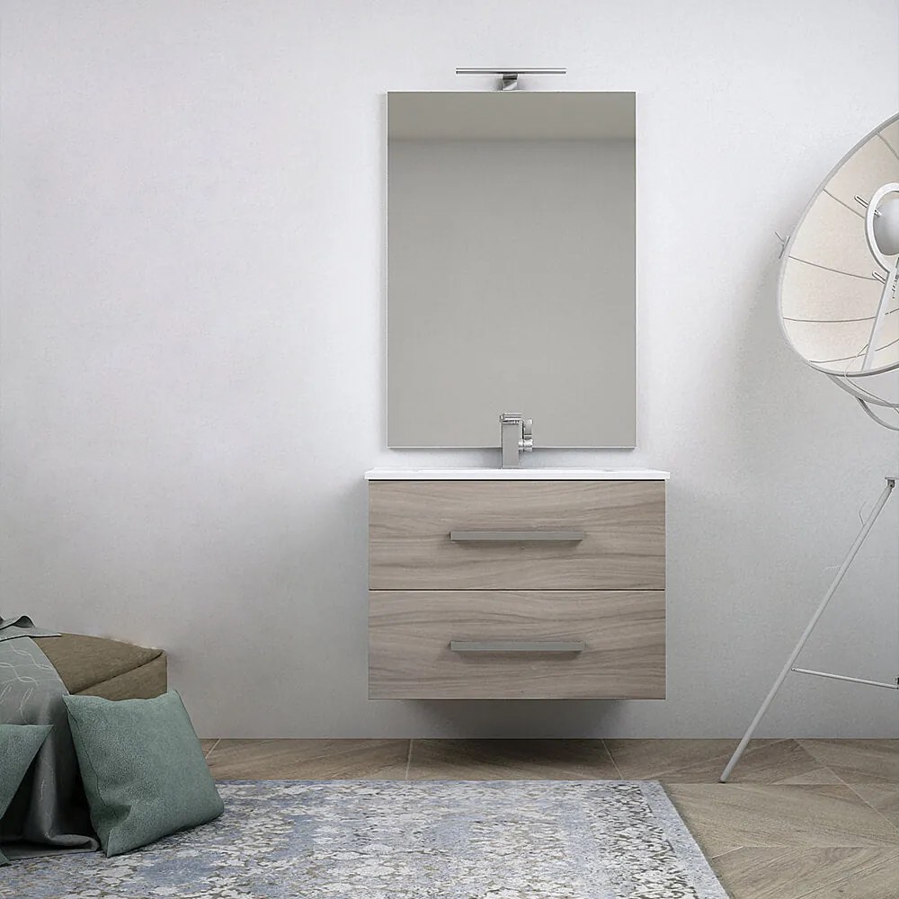 Mobile da bagno Larice 75 cm sospeso Mod. Mosca con specchio filo lucido