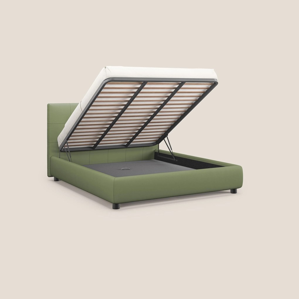 Minato letto imbottito contenitore con testata trapuntata in ecopelle impermeabile T04 verde