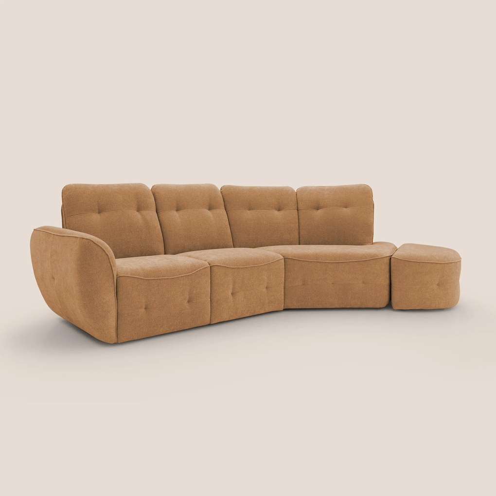 Cerbero divano angolare con pouf mobile in morbido bouclé impermeabile T07 arancio