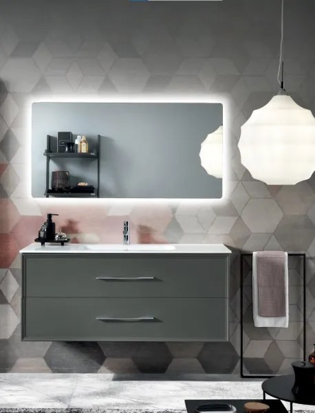 Mobile da bagno sospeso moderno base 120 CLASSIC con 2 cassetti e lavabo, ANTRACITE OPACO