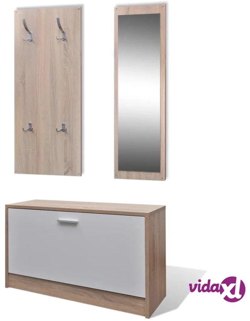 vidaXL Scarpiera in Legno Set 3 in 1 Rovere e Bianco