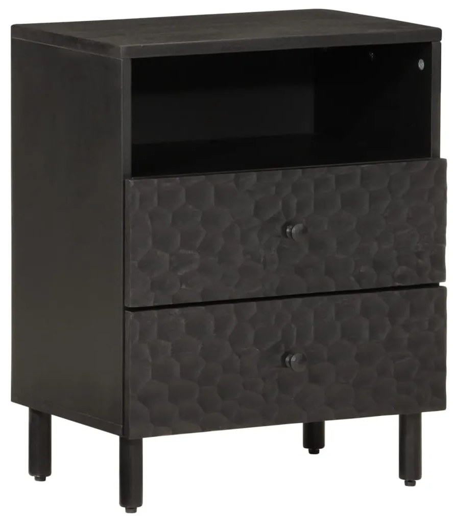Comodino Nero 50x33x60 Cm İn Legno Massello Di Mango /