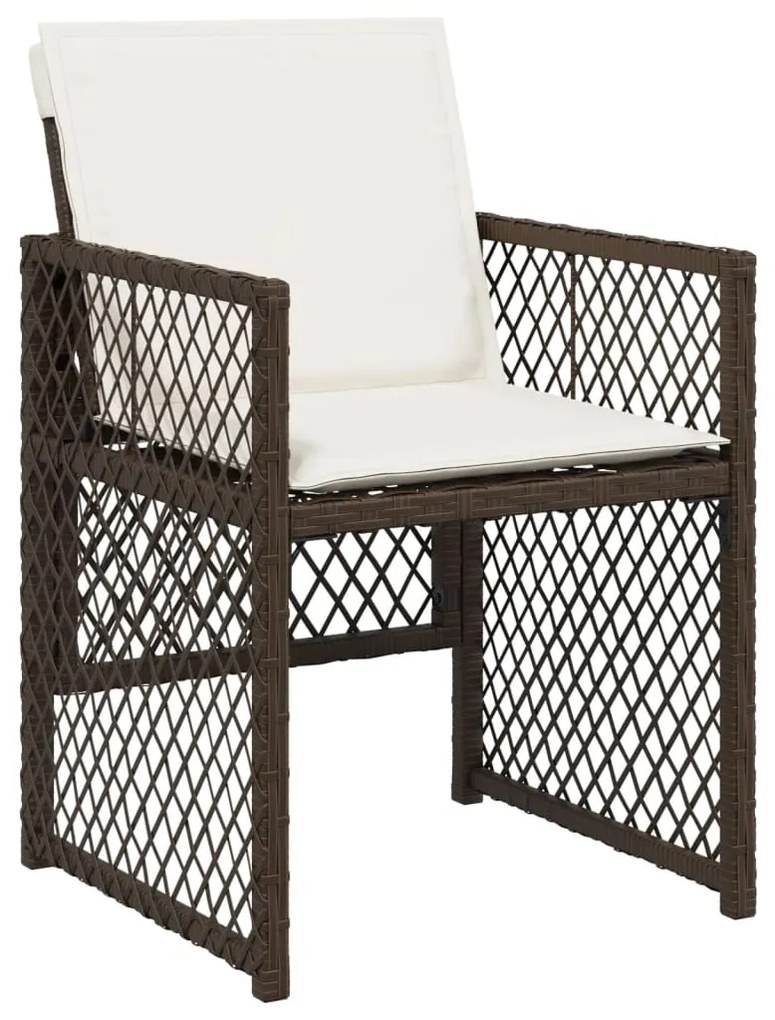 Set da pranzo da giardino 15 pz con cuscini marrone polyrattan