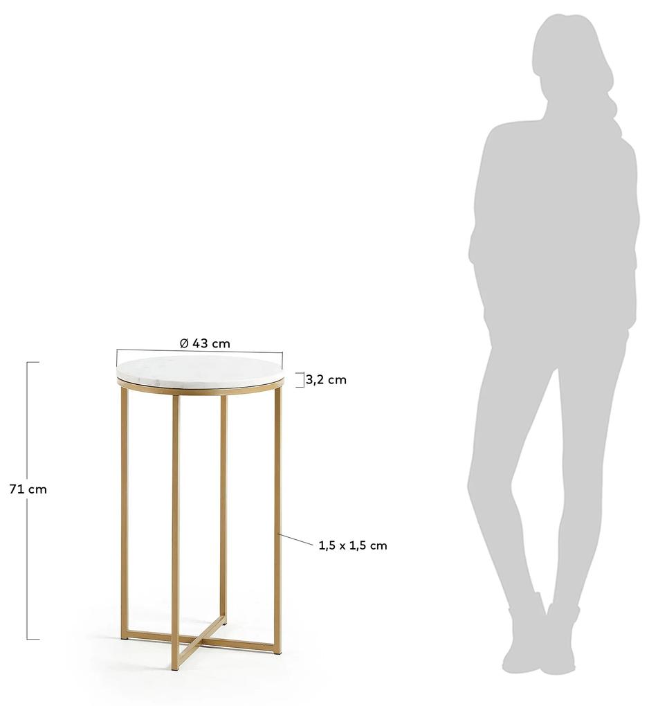 Kave Home - Tavolino Sheffield in marmo bianco e gambe in acciaio finitura oro Ã˜ 43 cm