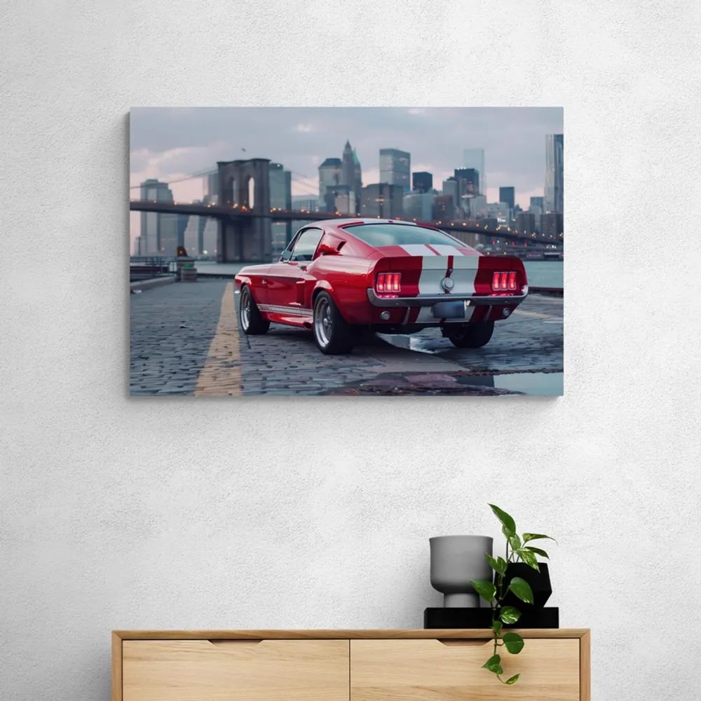 Quadro su tela – Mustang con panorama di New York