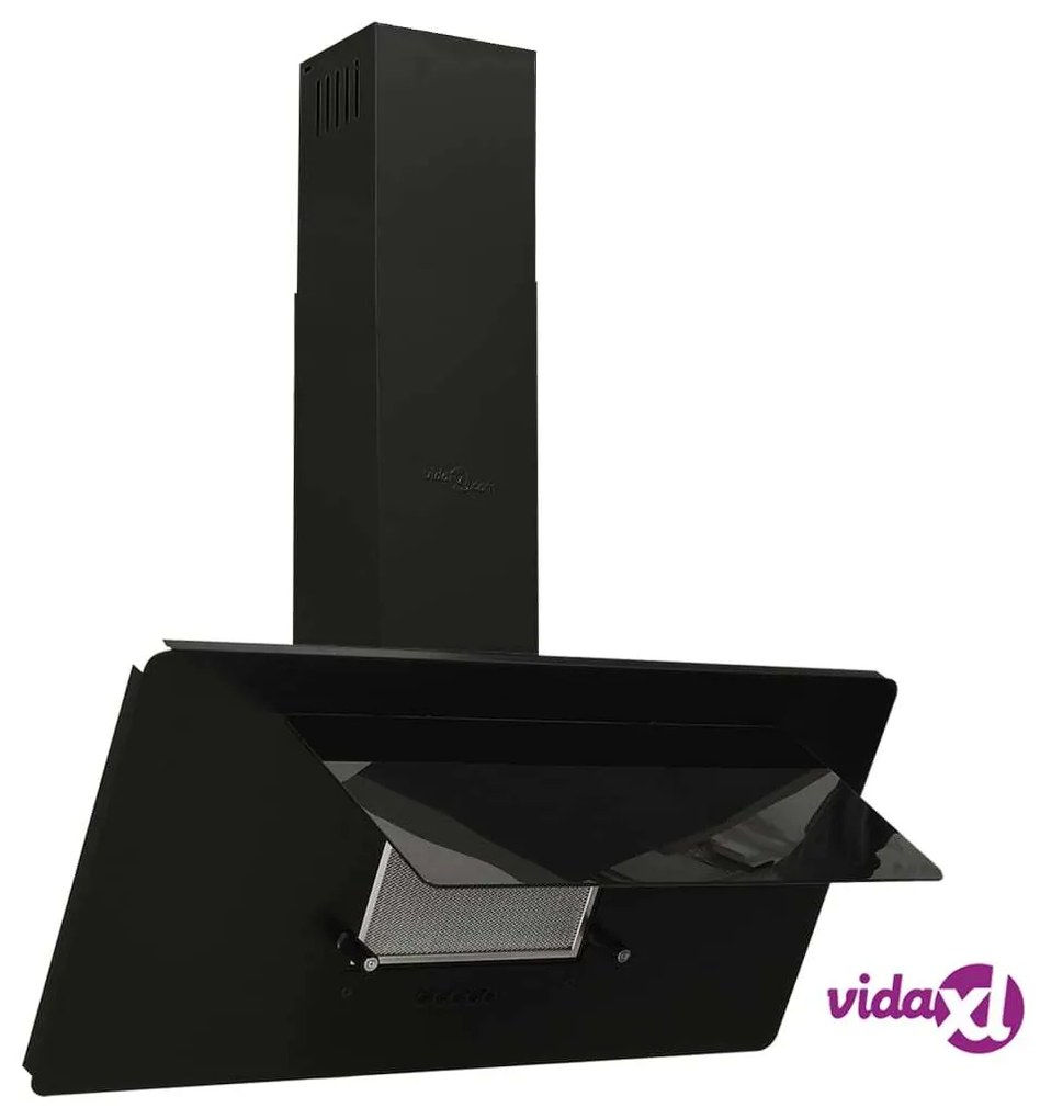 vidaXL Cappa a Parete 90 cm in Acciaio Inox e Vetro Temperato Nero