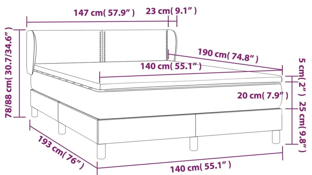 Giroletto a Molle con Materasso Marrone Scuro 140x190cm Tessuto