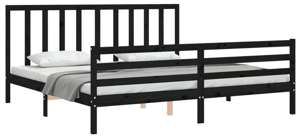Giroletto con testiera nero 200x200 cm in legno massello