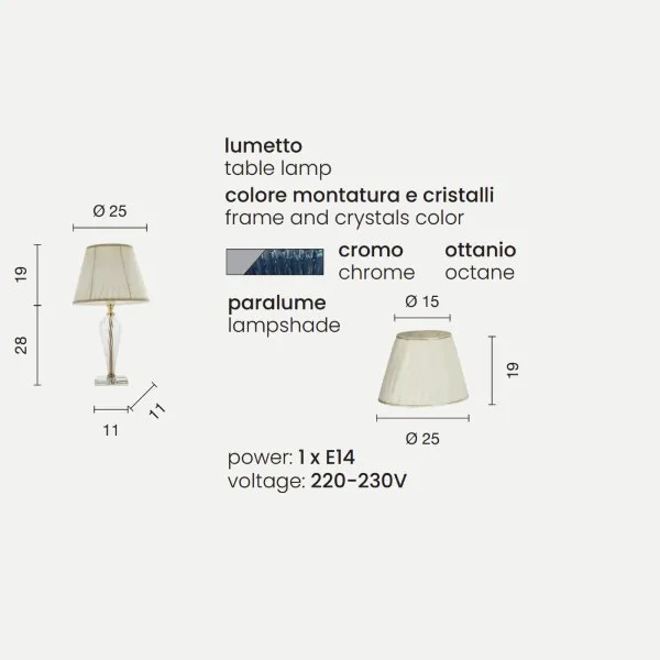 Lampada da tavolo VILLA in vetro lavorato a mano Ottanio 25x47 cm