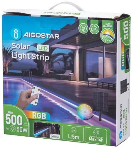Aigostar - LED RGB Striscia solare dimmerabile LED/5W/3,2V 5+2m IP65 + +TC