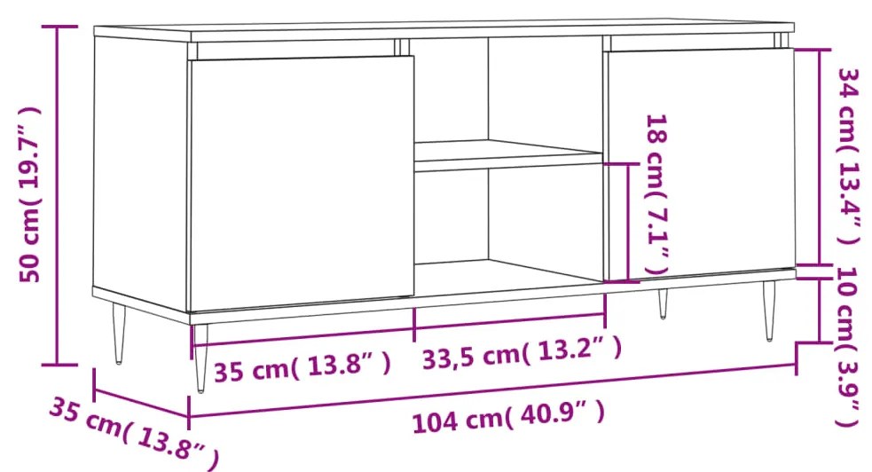 Mobile Porta TV Rovere Fumo 104x35x50 cm in Legno Multistrato