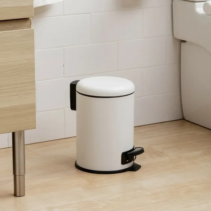 Pattumiera bagno in acciaio inox bianca capacità 3L e secchio interno estraibile