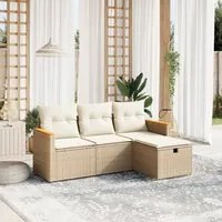 Set Divano da Giardino 4 pz con Cuscini Beige in Polyrattan 3265272