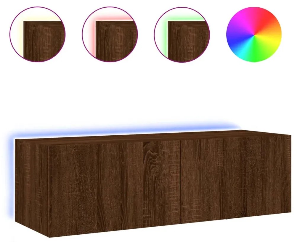 Mobile tv a parete con luci led rovere marrone 100x35x31 cm