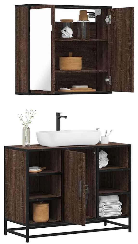 Set Mobili Da Bagno 2 Pz Rovere Marrone İn Legno Multistrato /
