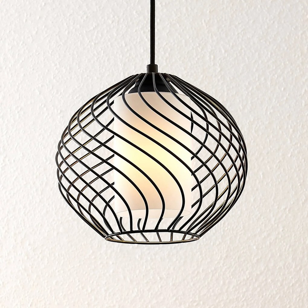 Lampada a sospensione Cedrice Lindby, dimmerabile, Nero, Soggiorno / Sala da pranzo, Metallo, Vintage, Lampada a sospensione