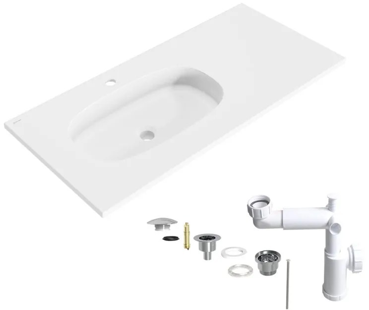 Lavabo da incasso con bordo a vista rettangolare vasca a sinistra Modern L 101 x H 14.3 x P 46 cm in composito minerale di resina gelificata bianco