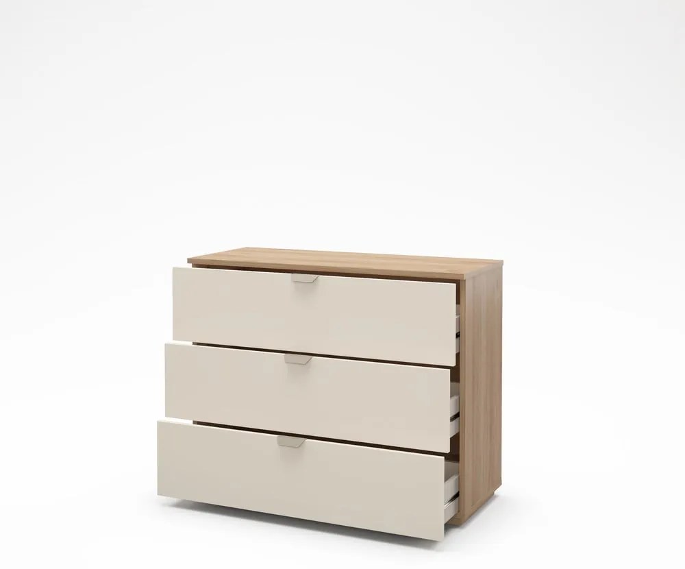 Cassettiera effetto rovere in colore crema-naturale 100x80x40 cm Dennis - Marckeric