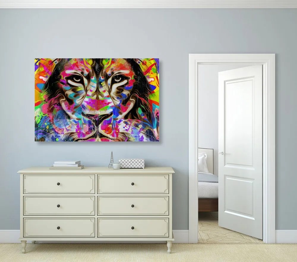 Quadro su tela – Testa di leone colorata