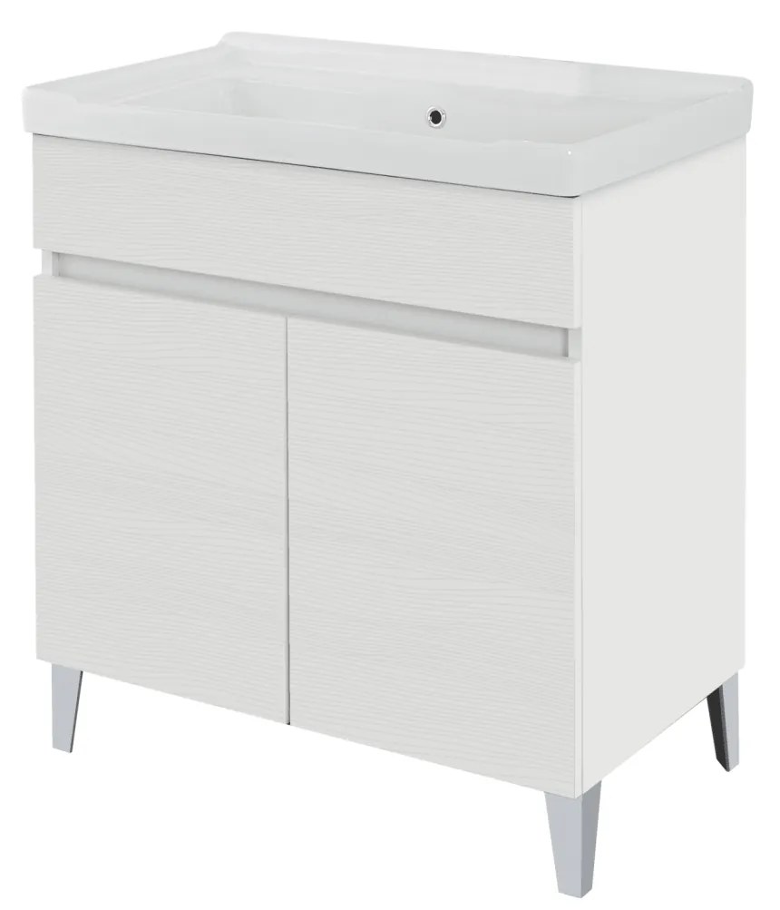 Lavatoio a Terra 80x46,8 Due Ante Con Vasca Feridras "Alba" Bianco Frassinato