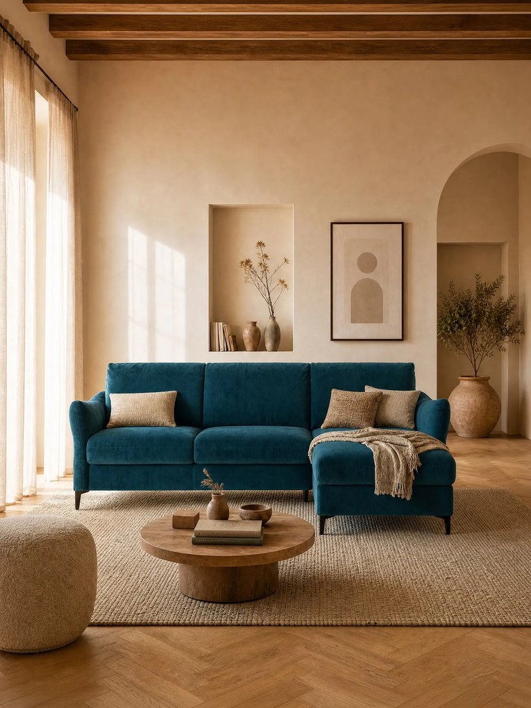 Dalia divano letto angolare con vano contenitore - materasso alto 18 cm in raffinato tessuto smacchiabile T30