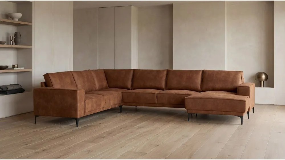 Divano angolare in similpelle marrone cognac (angolo destro/sagomato) Copenhagen - Scandic