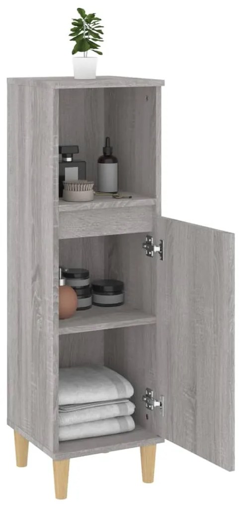 Armadietto bagno grigio sonoma 30x30x100cm in legno multistrato