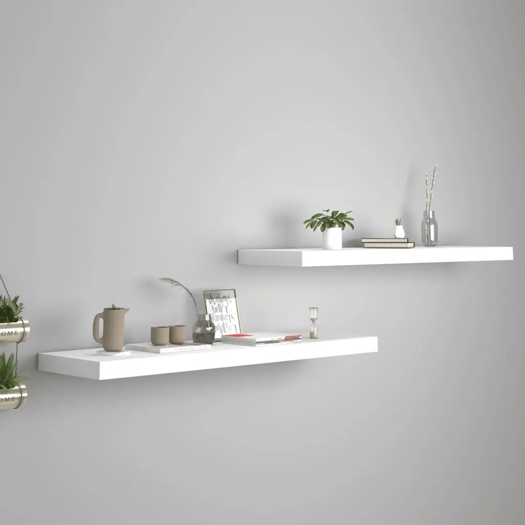 Scaffali A Parete 2 Pz Bianchi 90x23,5x3,8 Cm İn Mdf /