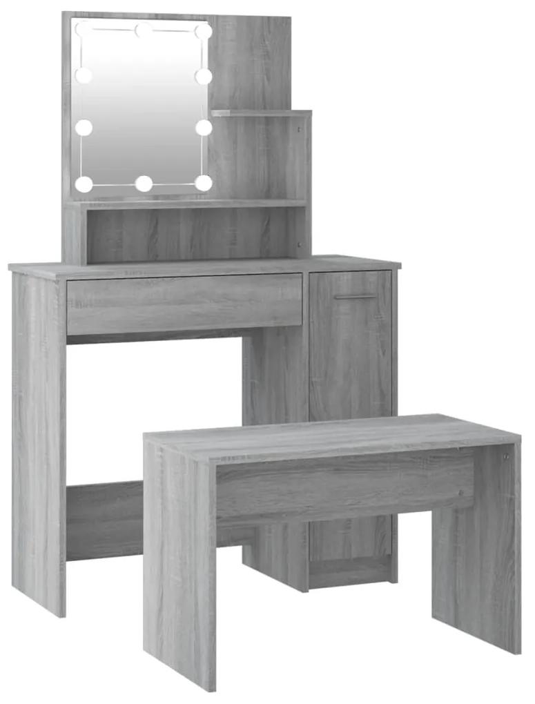 Set tavolo da toeletta con led grigio sonoma legno multistrato