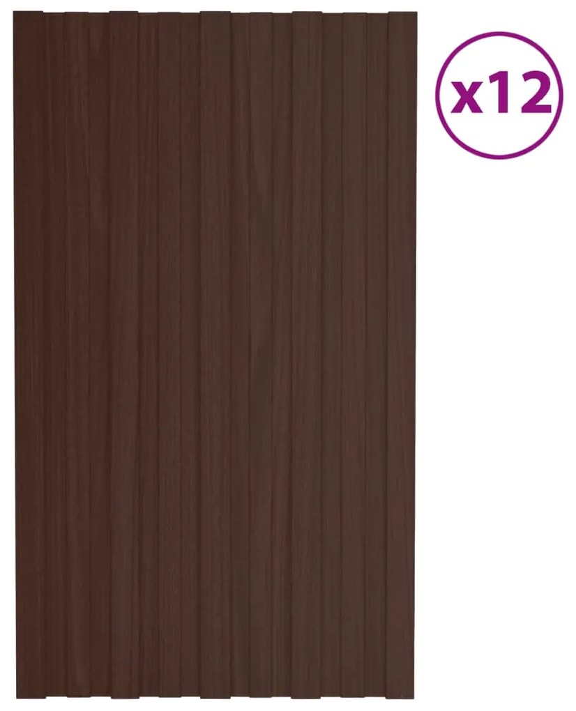 Pannelli Da Tetto 12 Pz İn Acciaio Zincato Marrone 80x45 Cm /