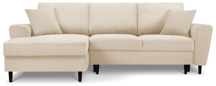 Divano letto in velluto a coste beige, angolo sinistro Moghan - Micadoni Home