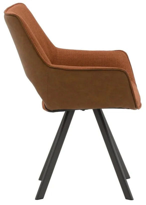 Set di sedie MONTMARTRE in similpelle marrone, tessuto terracotta e gambe in metallo nero, con braccioli