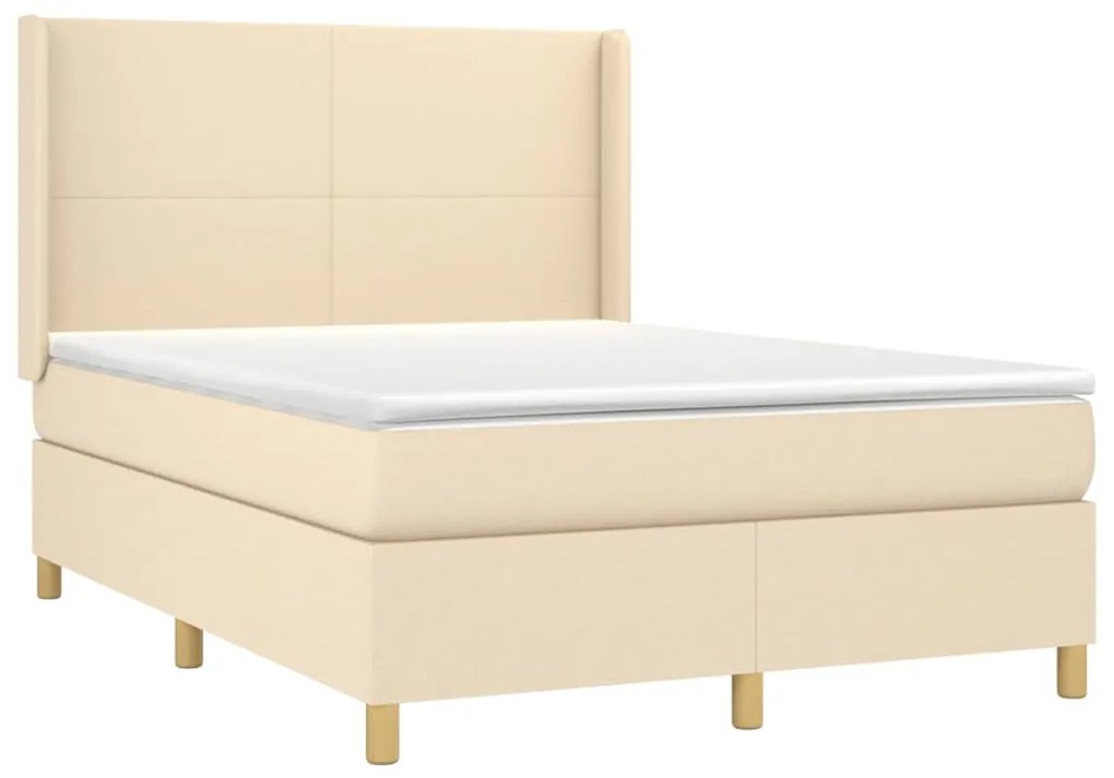 Letto a molle con materasso e led crema 140x200 cm in tessuto