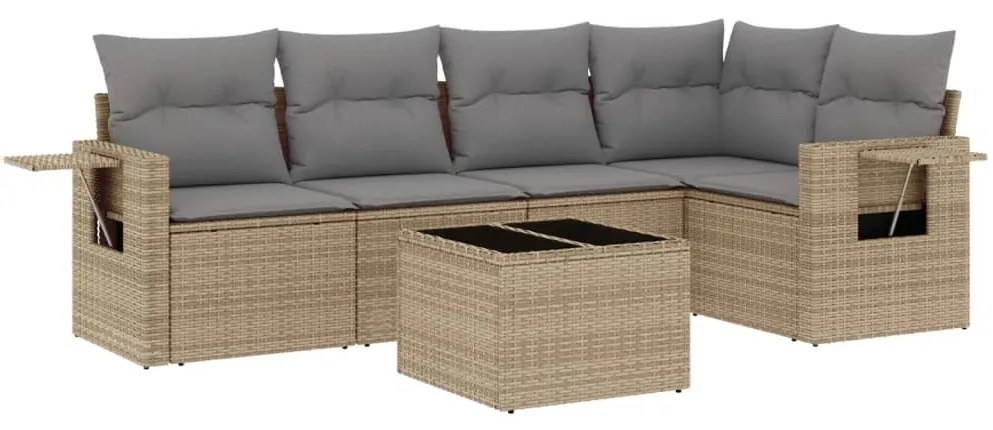 Set divano da giardino 6 pz con cuscini beige in polyrattan