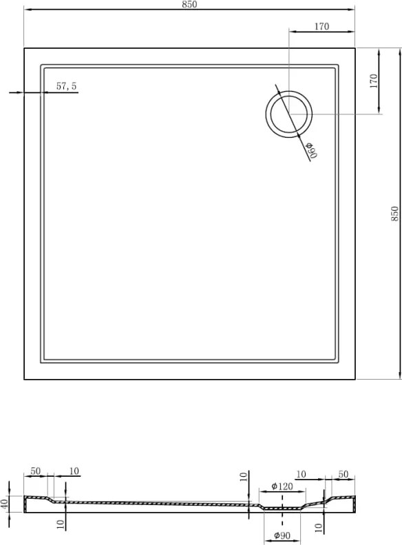 Mexen Flow piatto doccia quadrato slim 85 x 85 cm, nero opaco - 46S708585