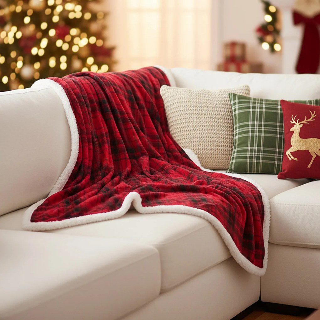 Plaid tartan rosso 160x210 cm sherpa