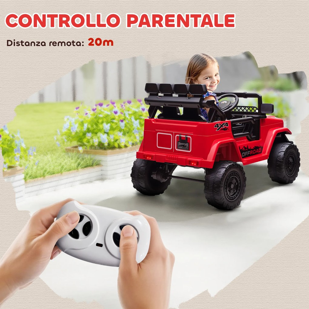 Macchina Fuoristrada per Bambini 99x66x68.5 cm con Fanali Clacson e Telecomando in PP e Metallo Rosso...