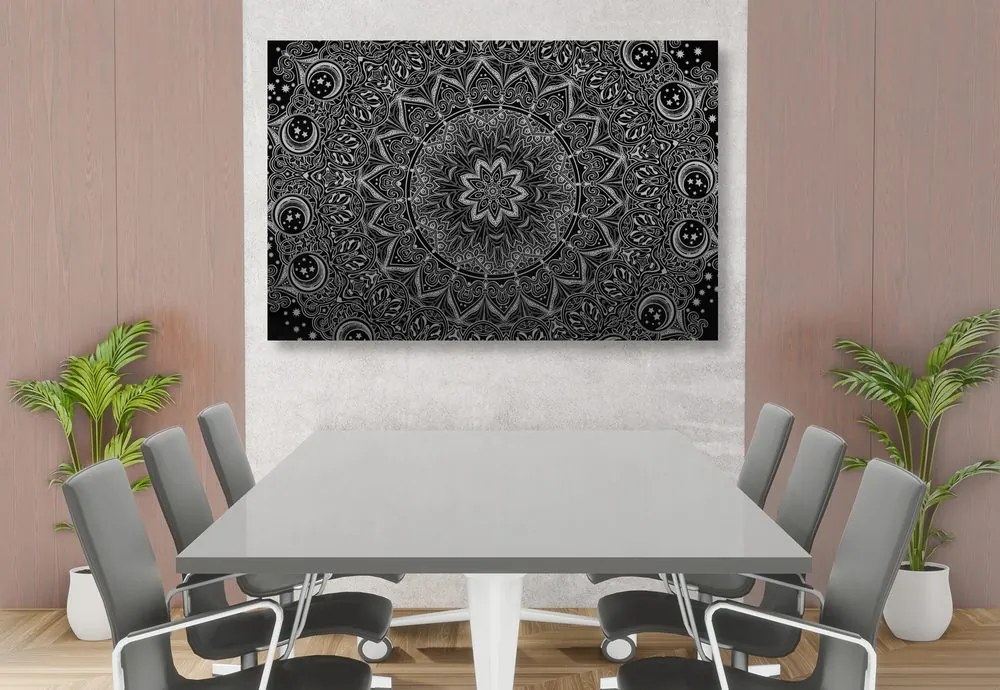 Stampa su tela – Mandala orientale in bianco e nero