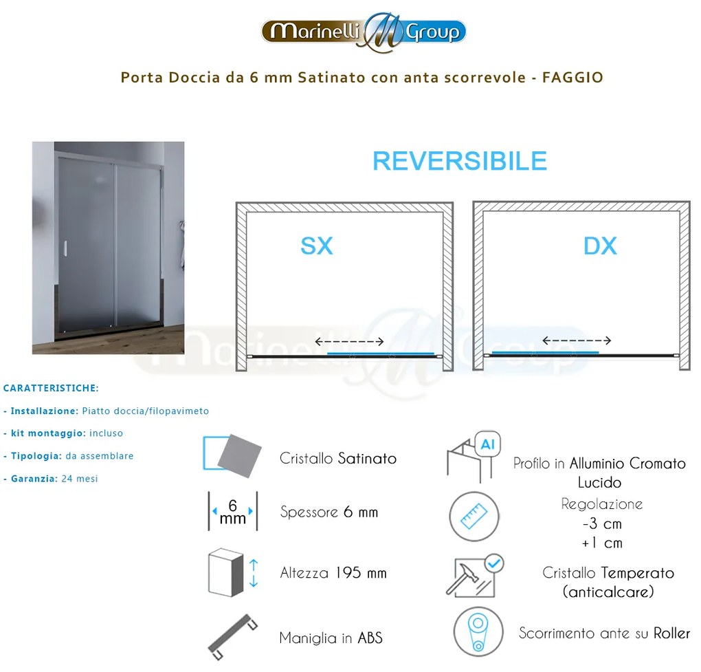 Porta doccia scorrevole 110 cm satinata Faggio