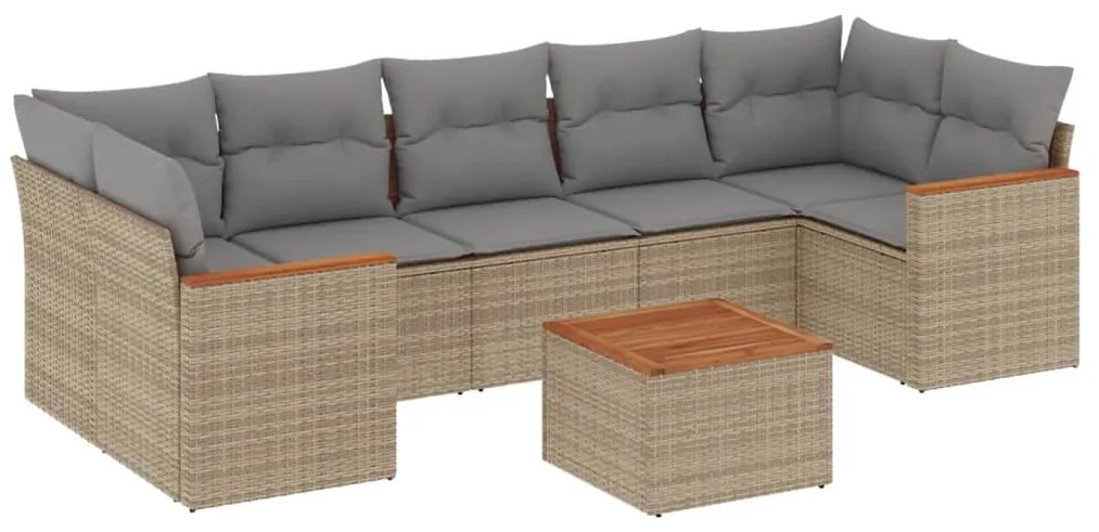 Set Divano da Giardino 8 pz con Cuscini Beige Misto Polyrattan