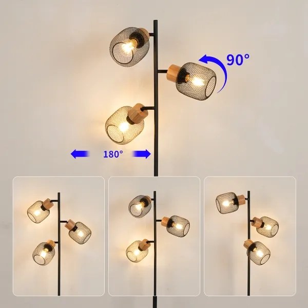 Brilagi - Lampada da terra BASKLITE 3xE27/15W/230V legno di hevea/nera