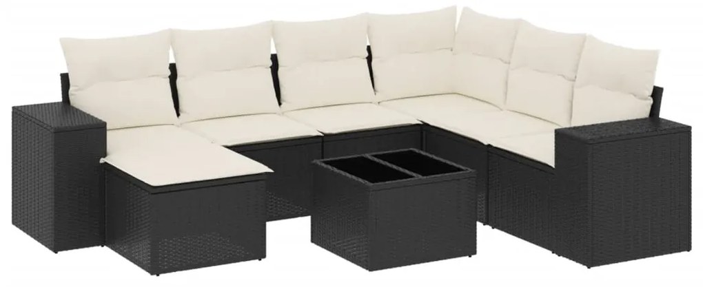 Set divani da giardino con cuscini 8 pz nero in polyrattan