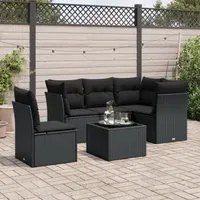 Set Divano da Giardino 6 pz con Cuscini Nero in Polyrattan 3249484