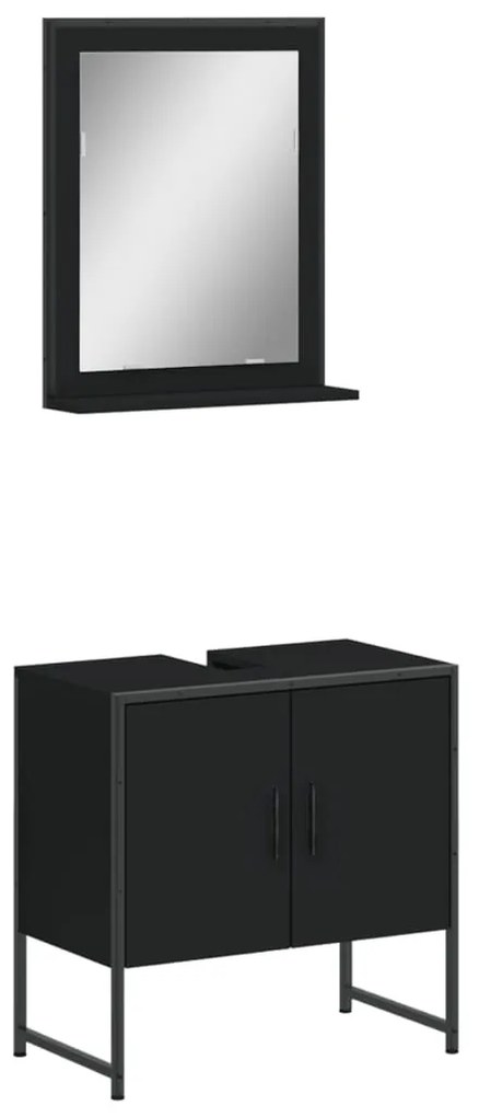 Set mobili da bagno 2 pz nero in legno multistrato