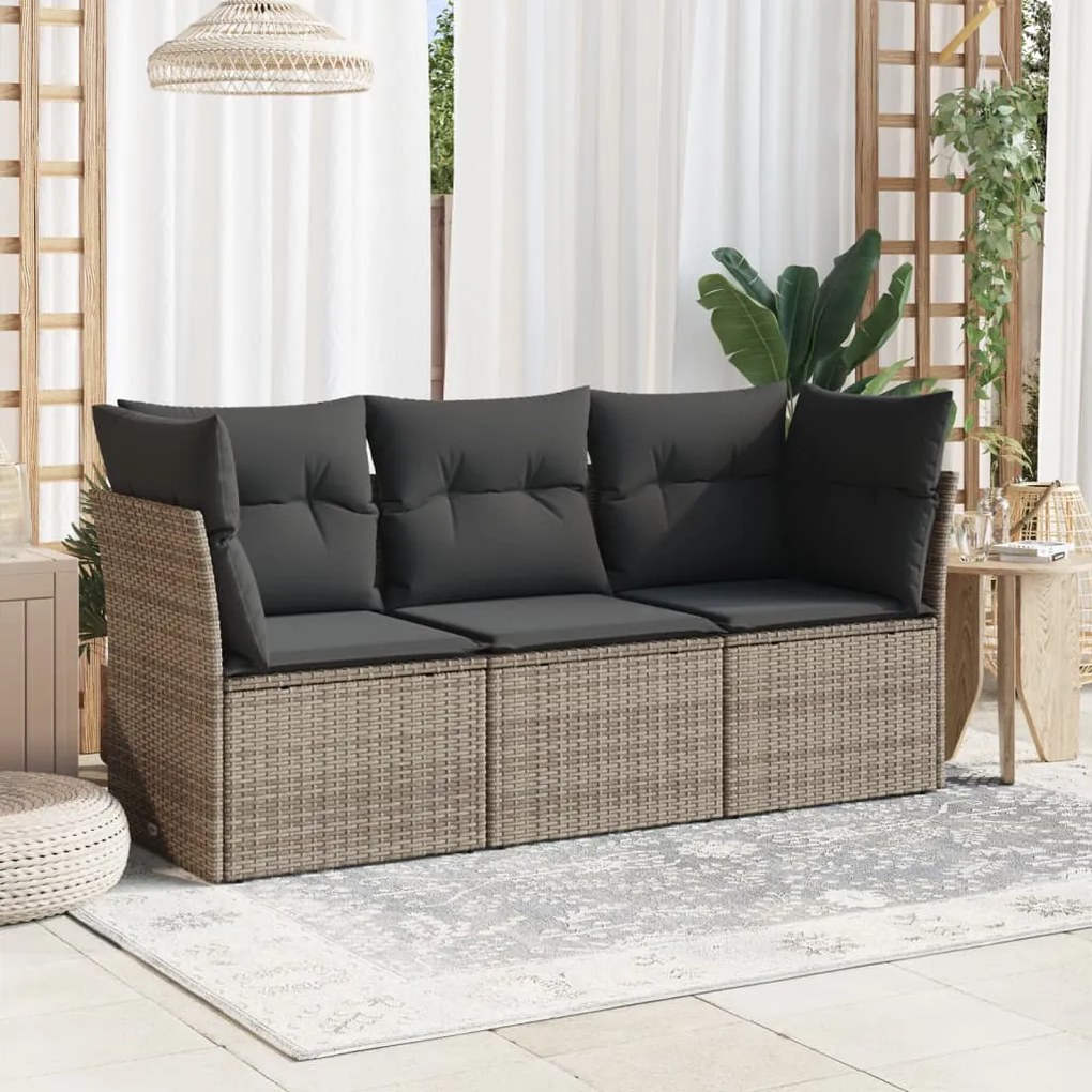 Set Divani da Giardino 3 pz con Cuscini Grigio in Polyrattan