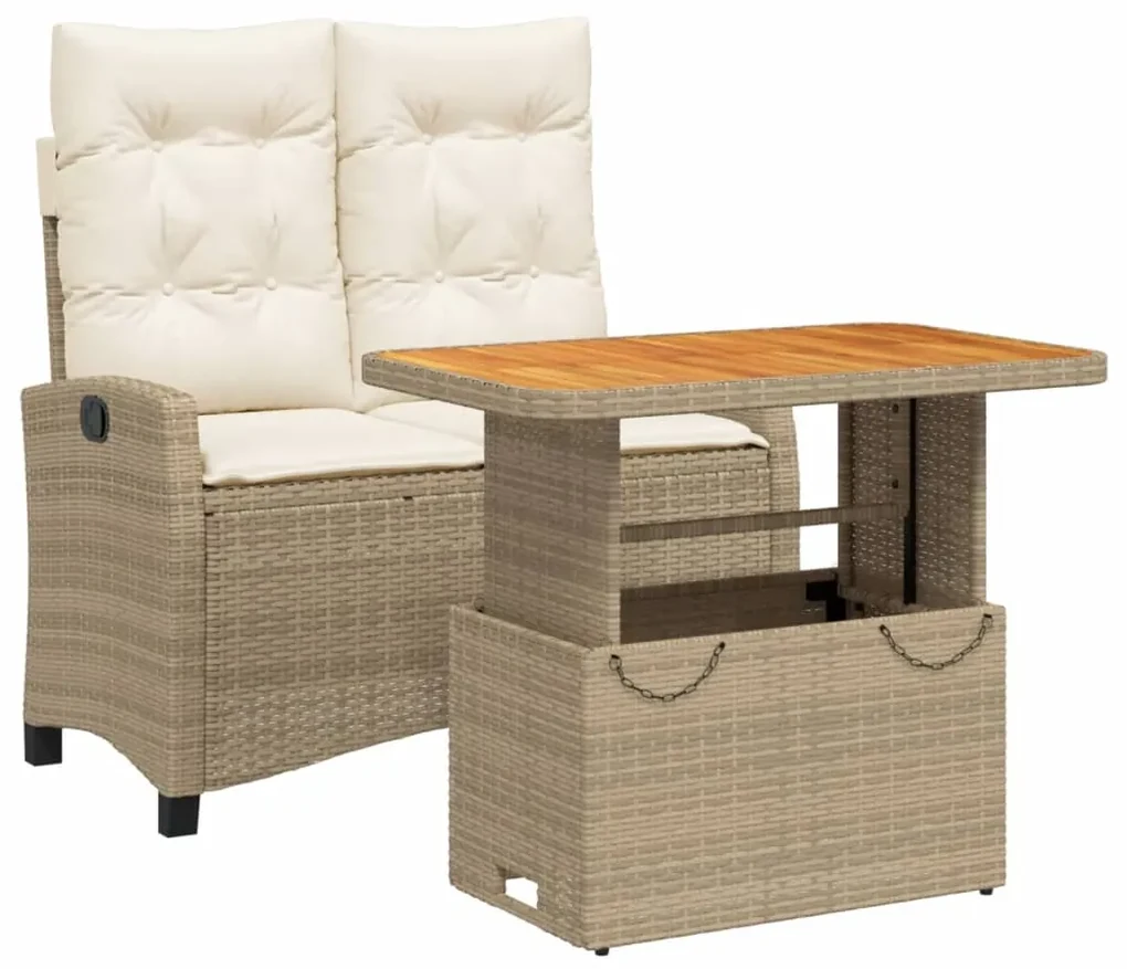 Set da pranzo da giardino 2 pz con cuscini beige in polyrattan