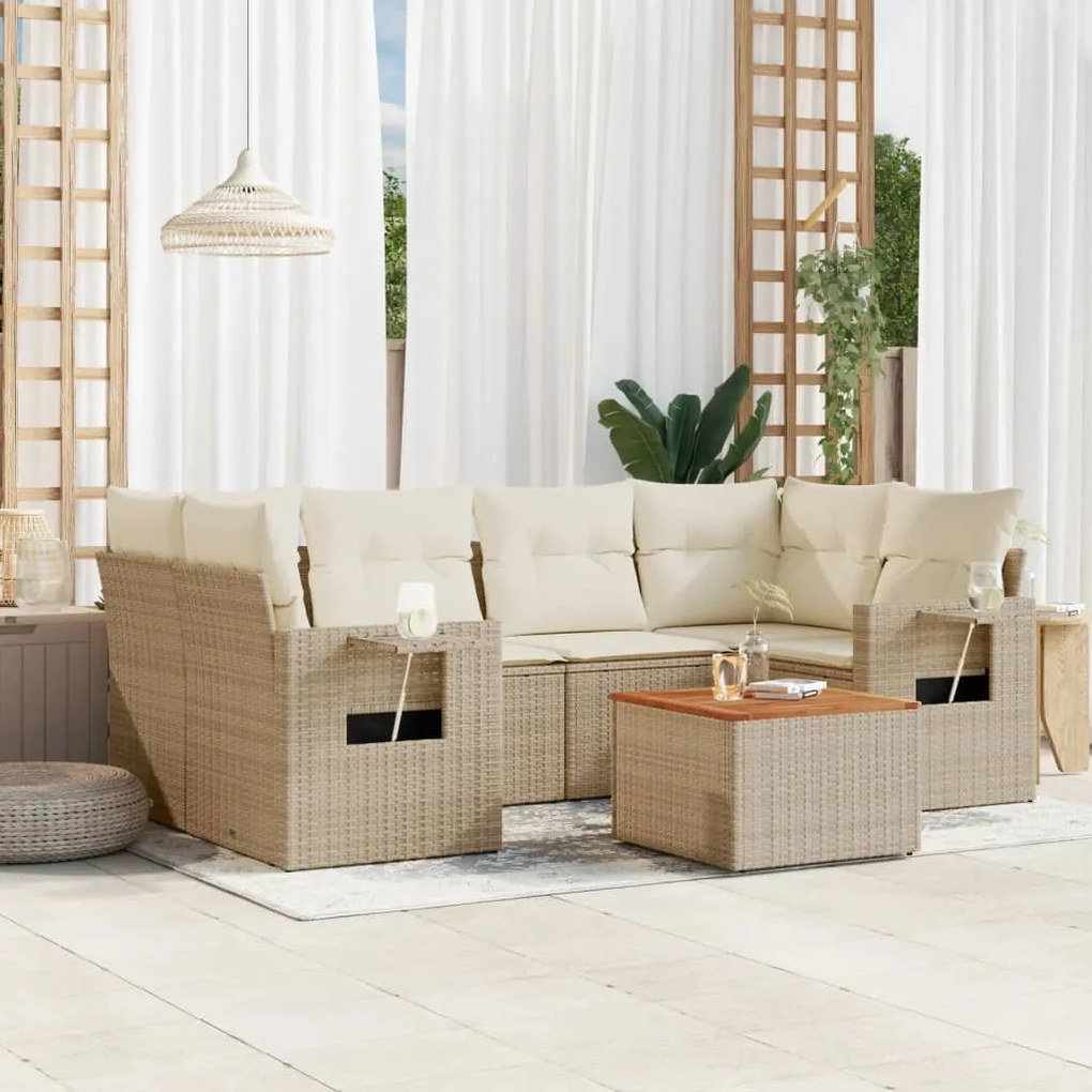 Set divani da giardino 7 pz con cuscini beige in polyrattan