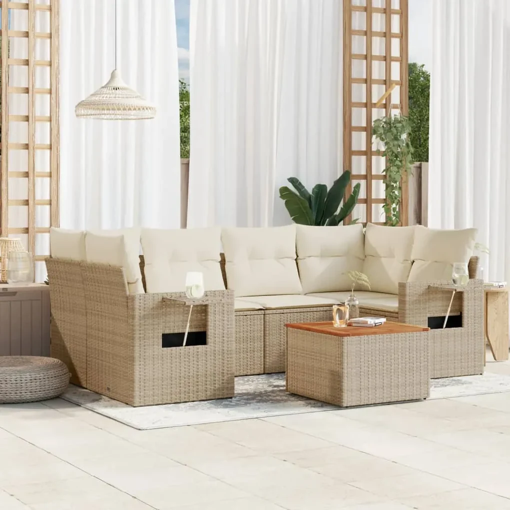 Set divani da giardino 7 pz con cuscini beige in polyrattan