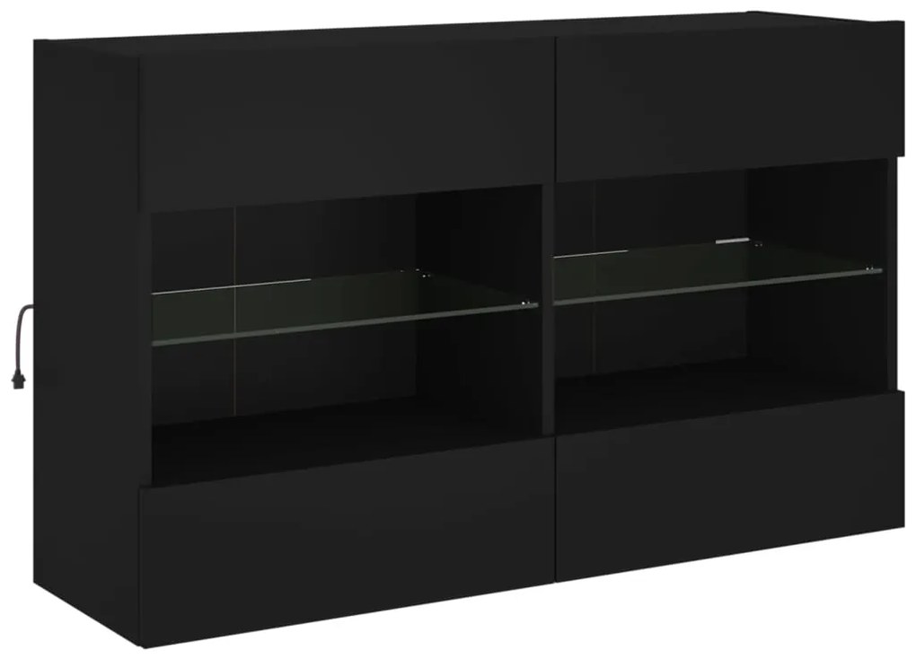Mobile tv a parete con luci led nero 98,5x30x60,5 cm